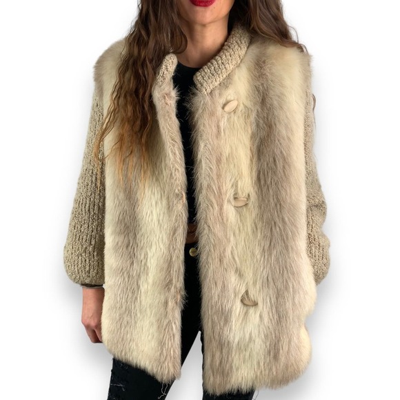 1950's faux fur with knitted wool sleeve coat by DUBROWSKY & PERLBINDER